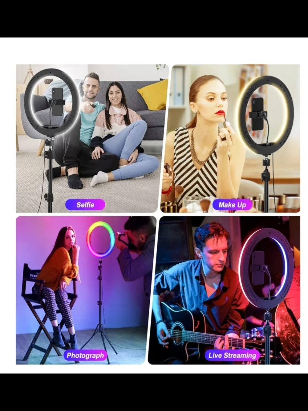 RGB LED Ring Light with Dual Phone Holders & Tripod